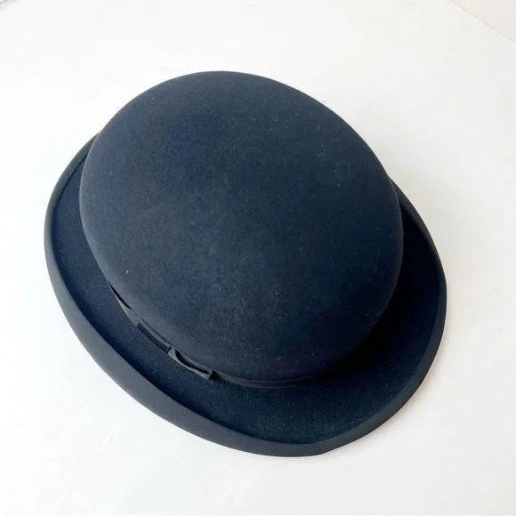 Vintage John Stetson Black Felt Derby Bowler Hat Stiff Fur Felt - Main Image